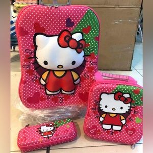 Hello Kitty 3D Embossed Print 3 in 1 Hardshell Bag with Lunch Box and Pencil Box